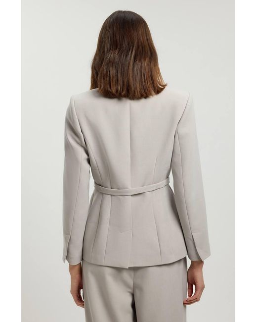 Karen Millen Gray Compact Stretch Belted Tailored Jacket