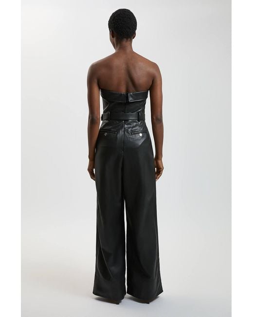 Karen Millen Blue Faux Leather Trench Bandeau Jumpsuit