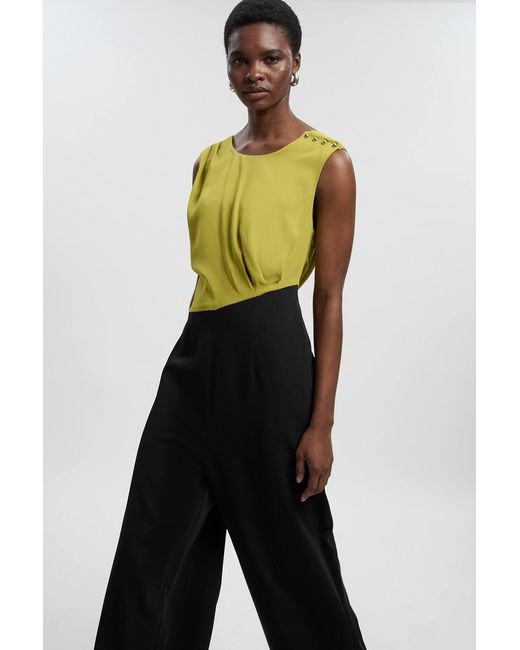 Karen Millen White Soft Tailored Asymmetric Neck Wide Leg Jumpsuit
