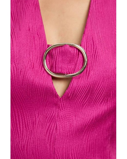 Karen Millen Pink Tailored Puff Sleeve Trim V Neck Detail Mini Dress
