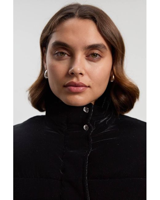 Karen Millen Black Padded Velvet Short Coat