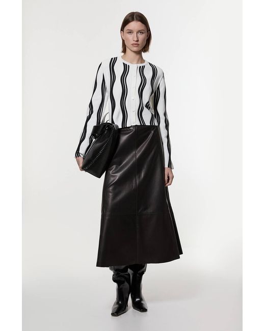 Karen Millen Black Contrast Wave Knit Jacket With Fringing