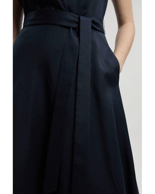 Karen Millen Blue Tailored Linen Wrap Tie Waisted Maxi Dress