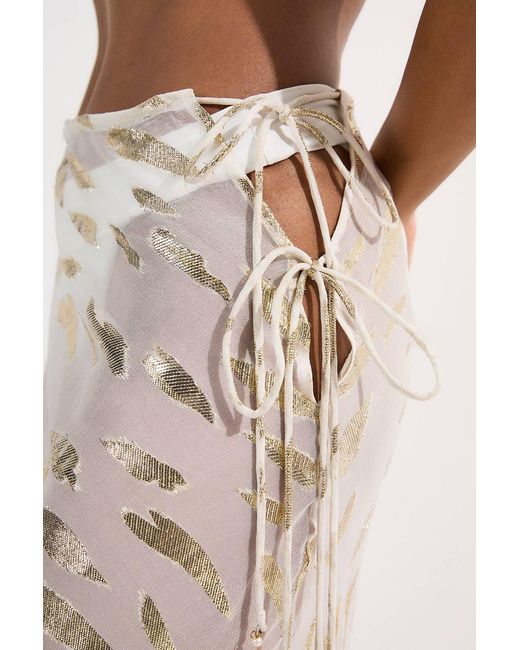 Karen Millen Natural Beach Metallic Thread Tie Waist Maxi Skirt