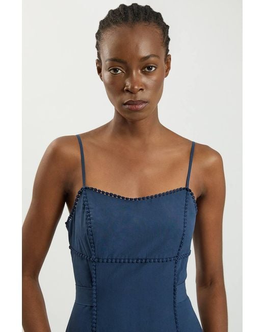 Karen Millen Blue Cotton Cutwork Strappy Woven Midi Dress