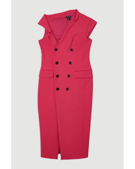 Karen Millen Pink Compact Stretch Asymmetric Collar Tailored Pencil Maxi Dress