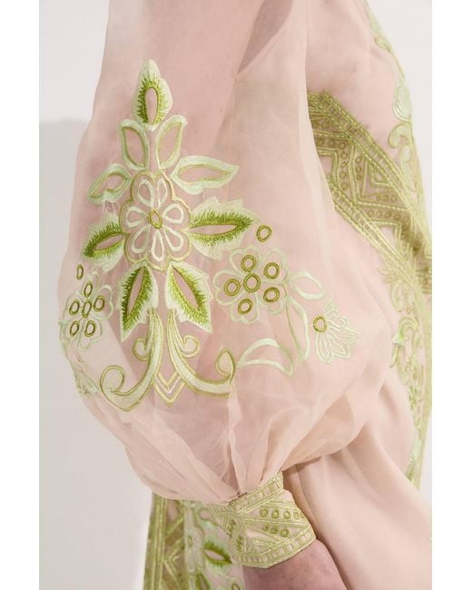Karen Millen Natural Embroidered Organdie Balloon Woven Mini Dress