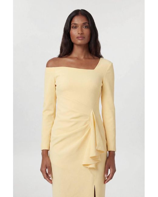 Karen Millen Natural Compact Stretch Asymmetric Neckline Draped Midi Dress