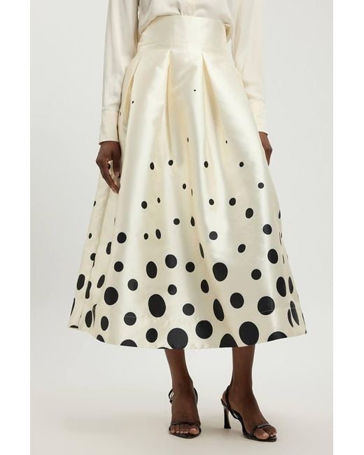 Karen Millen White Petite Spot Border Woven Twill Prom Skirt