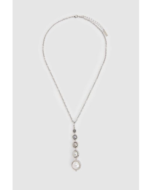 Karen Millen Brown Logo Pearl Pendant Necklace