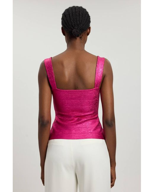 Karen Millen Red Foil Metallic Figure Form Bandage Strappy Top