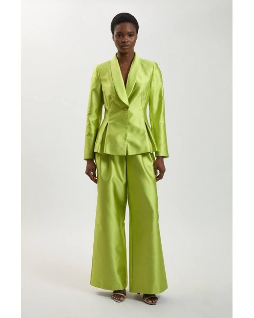 Karen Millen Green Structured Satin Tailored Trouser
