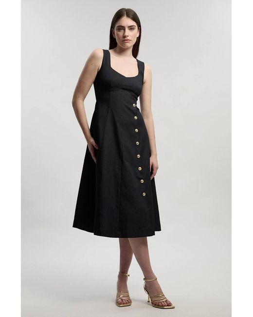 Karen Millen Black Tailored Denim Sleeveless Full Skirted Midi Dress