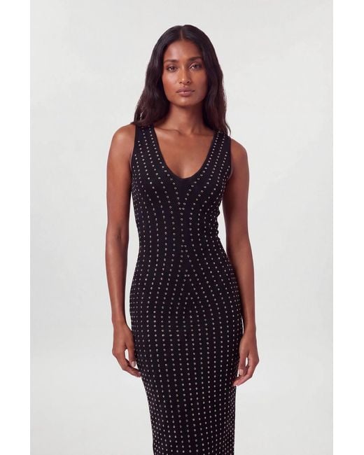 Karen Millen Black All Over Studded Detail Knitted Midi Dress