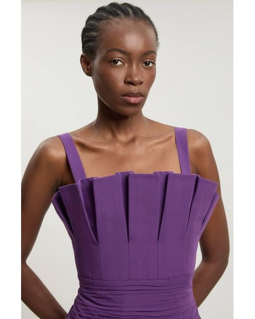 Karen Millen Purple Poplin Pleated Midi Dress