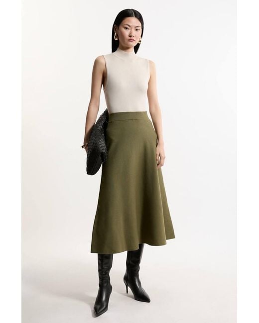Karen Millen Green Viscose Blend Milano Knit Full Midi Skirt
