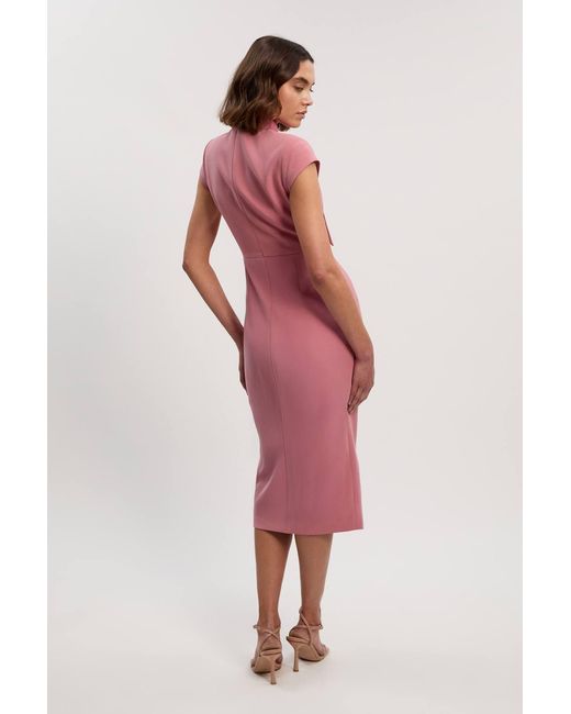 Karen Millen Compact Stretch Bow Tie Neck Tailored Pencil Midi Dress