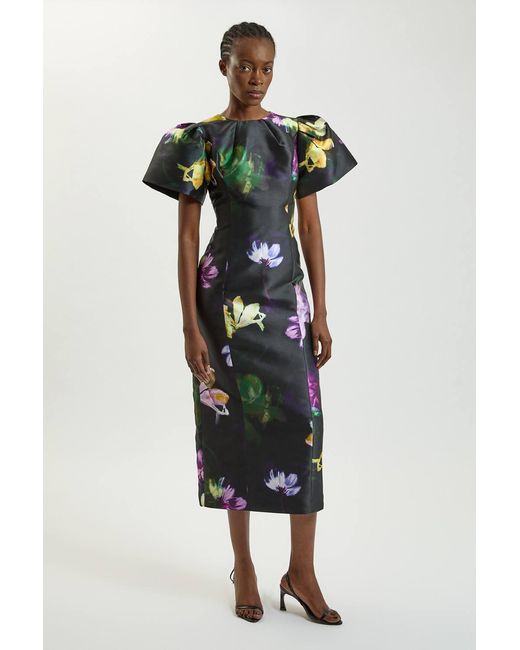 Karen Millen Multicolor Petite Floral Print Twill Midi Dress
