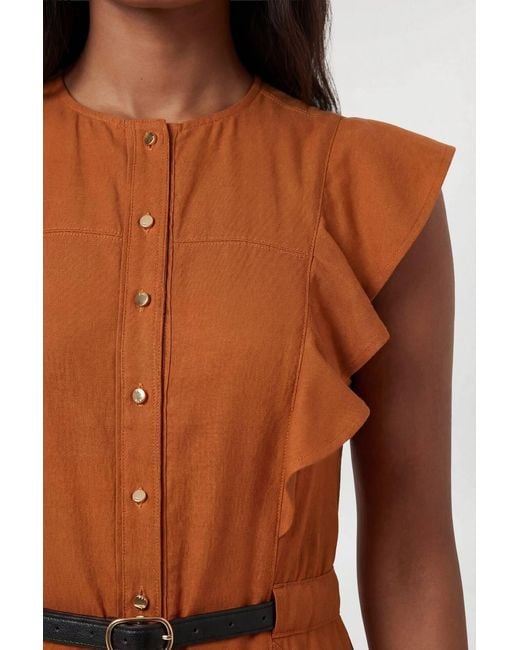 Karen Millen Brown Viscose Linen Woven Halter Neck Midi Dress
