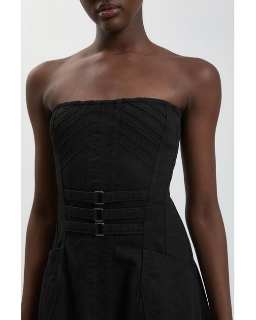 Karen Millen Black Denim Bandeau Corset Detail Midi Dress