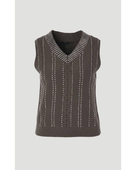 Karen Millen Gray Embellished Hotfix V Neck Knit Tank Top