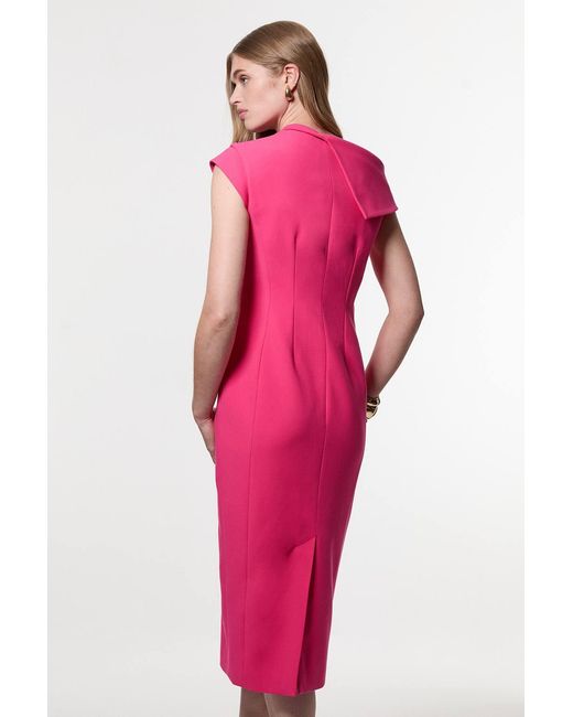 Karen Millen Pink Compact Stretch Asymmetric Collar Tailored Pencil Maxi Dress