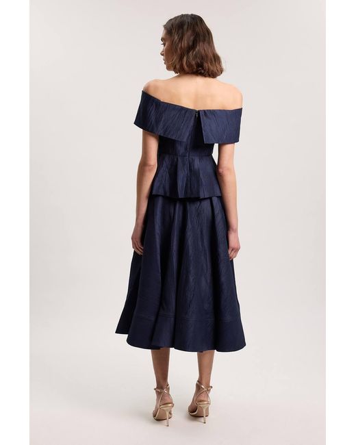 Karen Millen Blue Textured Tailored Twill Full Skirt