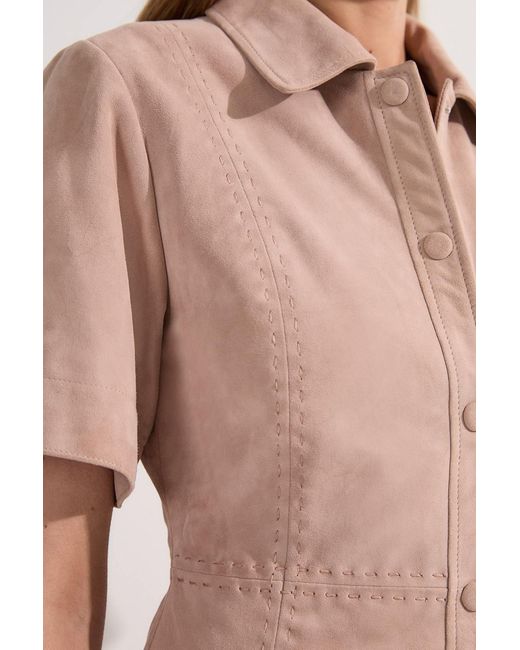 Karen Millen Natural Suede Stab Stitch Button Mini Dress