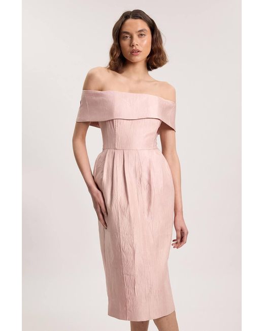Karen Millen Pink Petite Textured Tailored Twill Bandeau Midi Dress