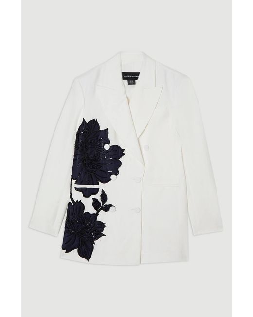 Karen Millen Natural Premium Summer Embellished Applique Tailored Jacket