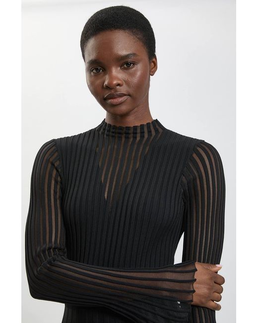 Karen Millen Black Viscose Blend Filament Knit Midi Dress