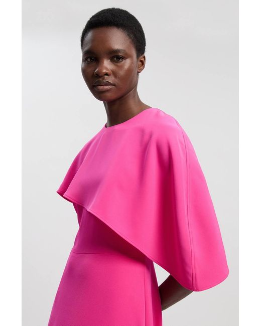 Karen Millen Pink Soft Tailored Cape Detail Tailored Midi Dress
