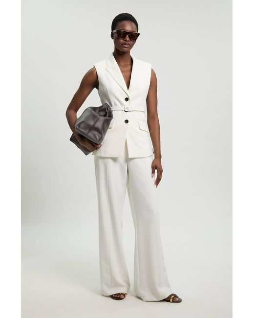 Karen Millen Natural Tailored Structured Crepe Belted Sleeveless Blazer
