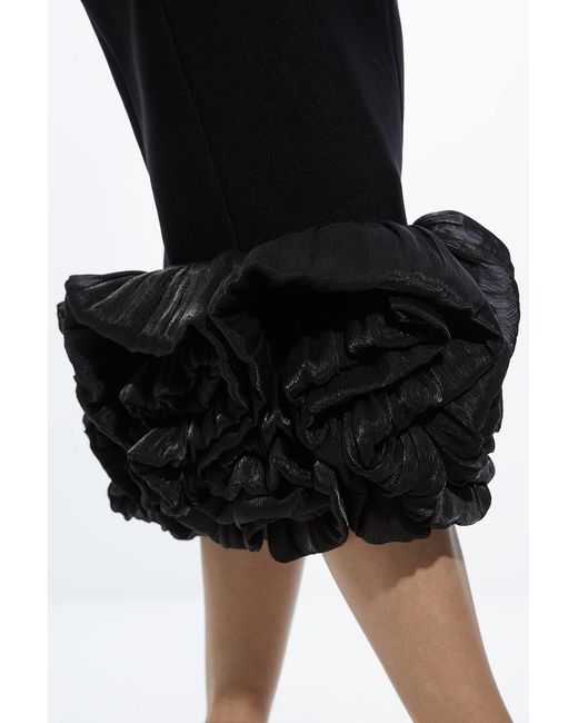 Karen Millen Black Figure Form Bandage Ruffle Hem Halter Knit Midi Dress