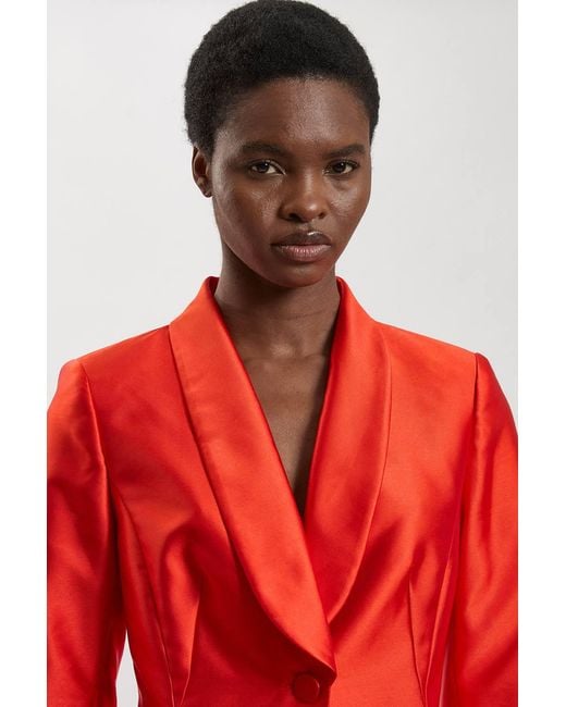 Karen Millen Red Satin Twill Single Breasted Blazer