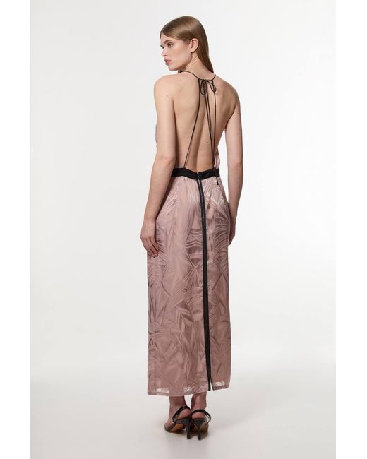 Karen Millen Pink Amelia Graham Burnout Lace Up Detail Woven Column Dress