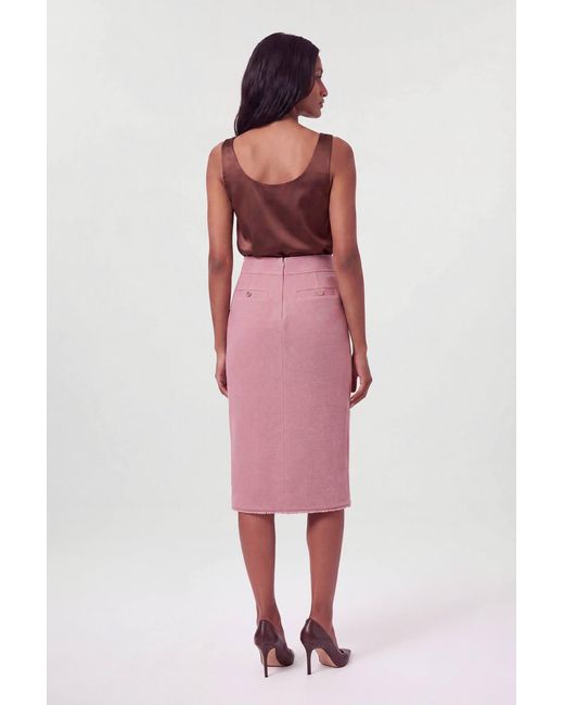 Karen Millen Pink Texture Tweed Button Midi Pencil Skirt