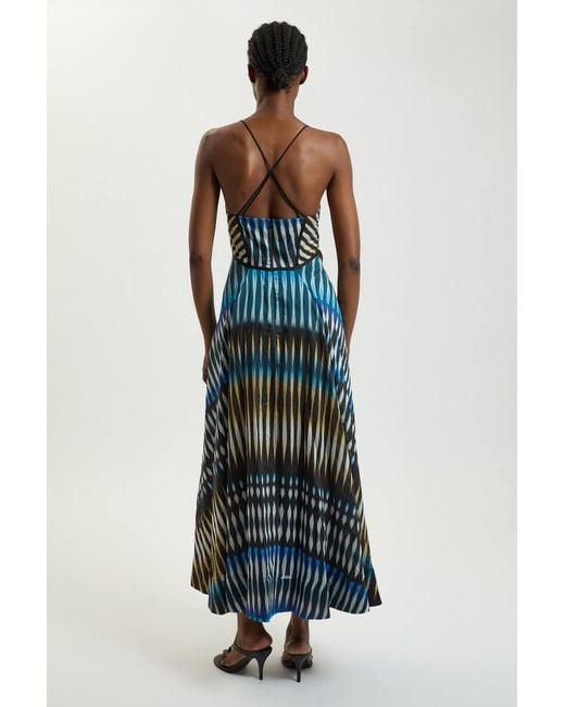 Karen Millen Blue Stripe Strappy Woven Midi Dress