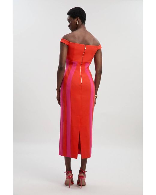 Karen Millen Compact Stretch Colour Block Tailored Bardot Midi Dress