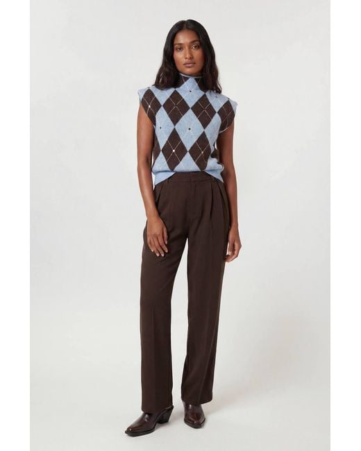 Karen Millen Blue Studded Argyle Wool Blend Cosy Knitted Top