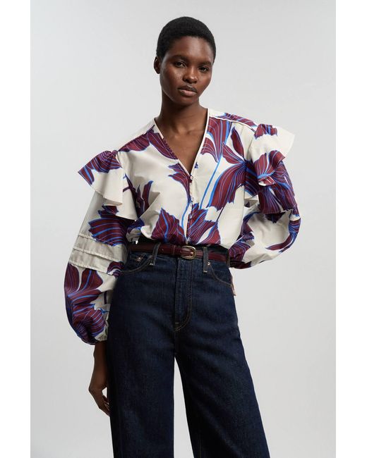 Karen Millen White Graphic Cotton Sateen Woven Shirt