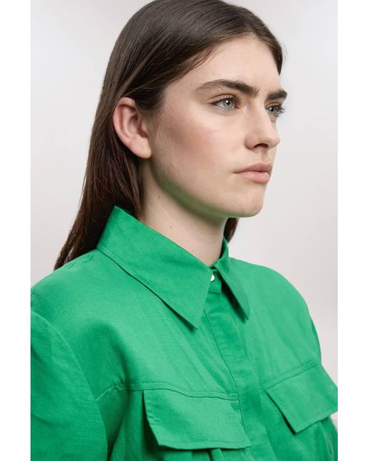 Karen Millen Green Viscose Linen Woven Belted Playsuit