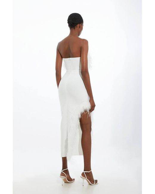 Karen Millen White Figure Form Bandage Feather Detail Bandeau Knit Midi Dress