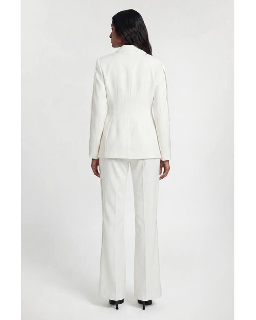 Karen Millen Natural Petite Compact Stretch Satin Side Tailored Straight Leg Trouser
