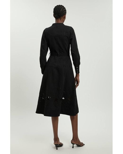 Karen Millen Black Denim Cut Out Long Sleeve Midi Dress