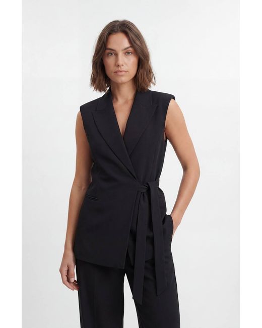 Karen Millen Blue Soft Tailored Wrap Detail Sleeveless Blazer