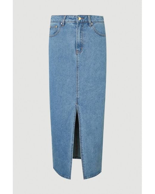 Karen Millen Blue Petite Forever Denim 5 Pocket Midi Pencil Skirt
