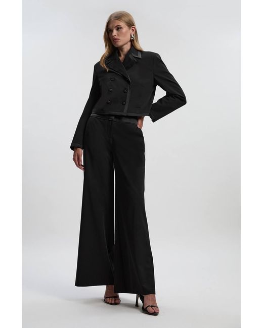 Karen Millen Black Tailored Tux High Waisted Wide Leg Trouser
