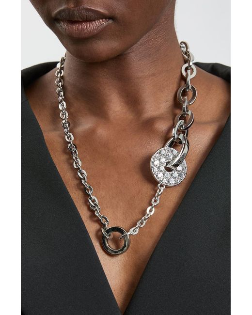Karen Millen Black Crystal Ring Chain Necklace