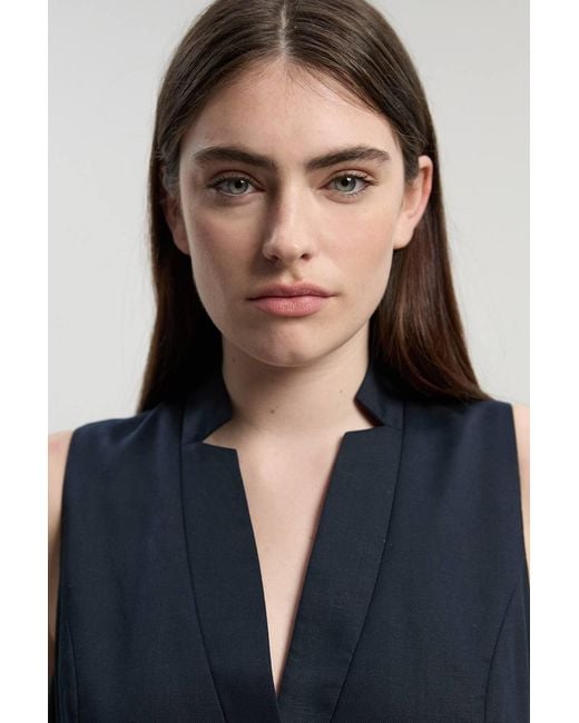 Karen Millen Blue Tailored Linen Wrap Tie Waisted Maxi Dress
